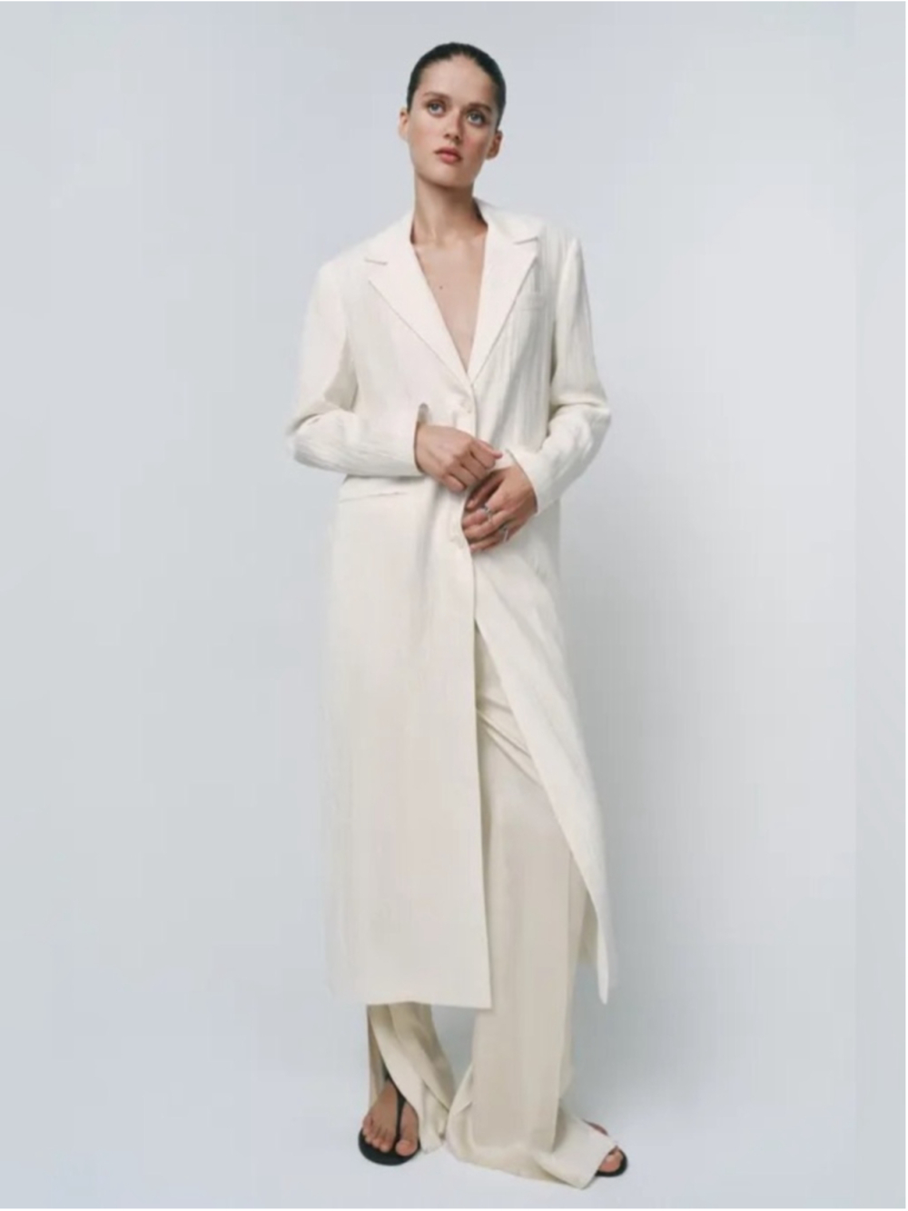 Zara Bloggers ZW Collection Linen Classic Long Frock Blazer Coat